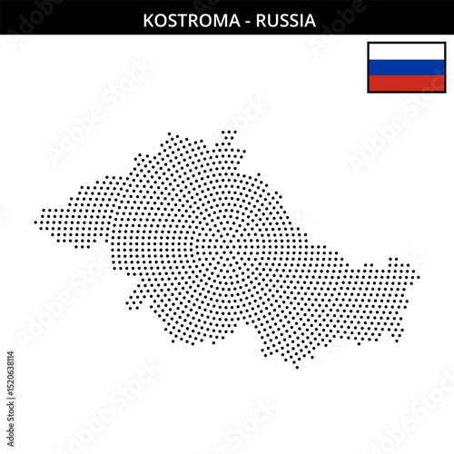 Medium circular dotted map of Kostroma in Russia