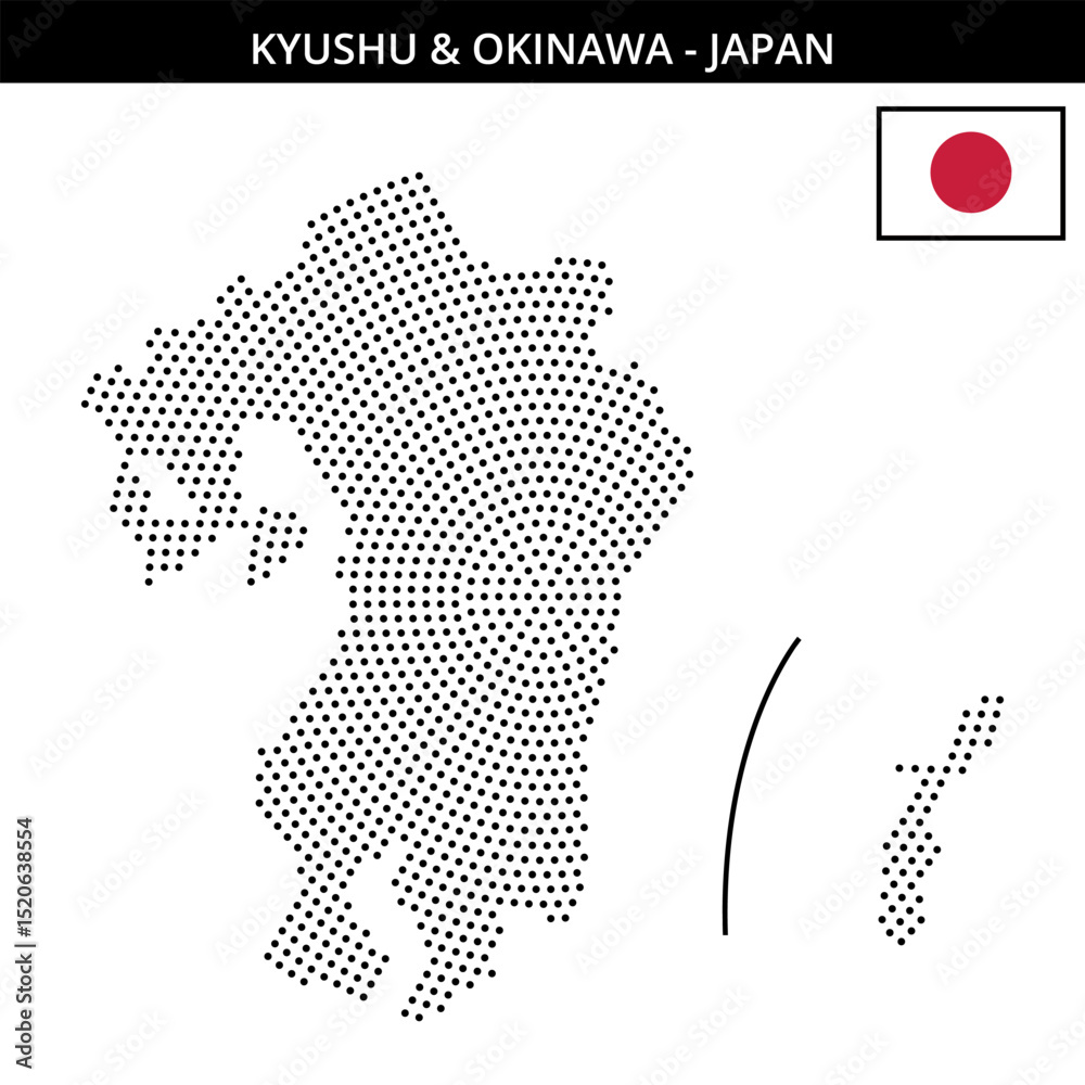 Obraz premium Medium circular dotted map of Kyushu-&-Okinawa in Japan