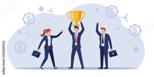Diverse group of people in business suits success in flat style. Isolated on background.