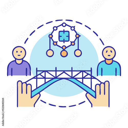 Visual representation of connection and collaboration, bridging the gap between individuals. The image illustrates a network and teamwork