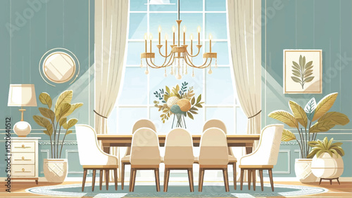 A dining room that is designed to be both elegant and inviting, with a focus on using light and color to create a sense of warmth and coziness 