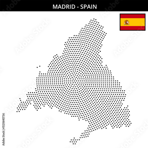 Medium circular dotted map of madrid in Spain