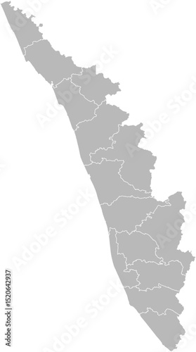 Kerala, India – administrative vector map with district boundaries (Web Mercator projection, PPT-compatible & fully editable)