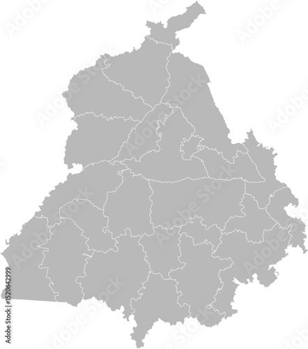 Punjab, India – administrative vector map with district boundaries (Web Mercator projection, PPT-compatible & fully editable)