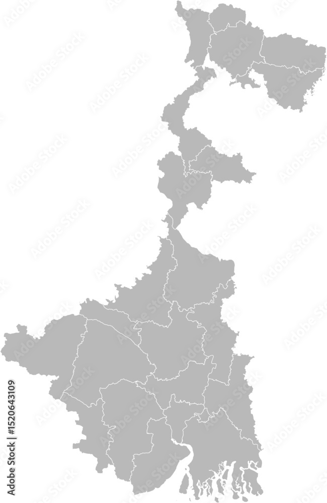 Fototapeta premium West Bengal, India – administrative vector map with district boundaries (Web Mercator projection, PPT-compatible & fully editable)
