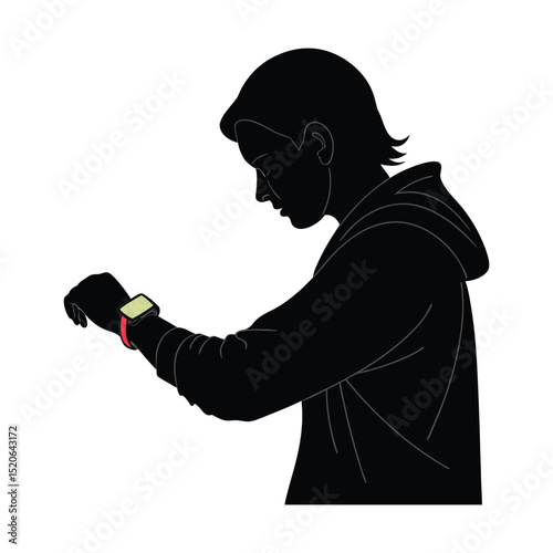 black silhouette of a person looking at a smartwatch 