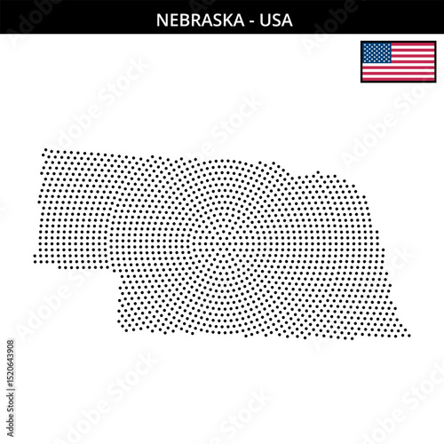 Medium circular dotted map of nebraska in the USA