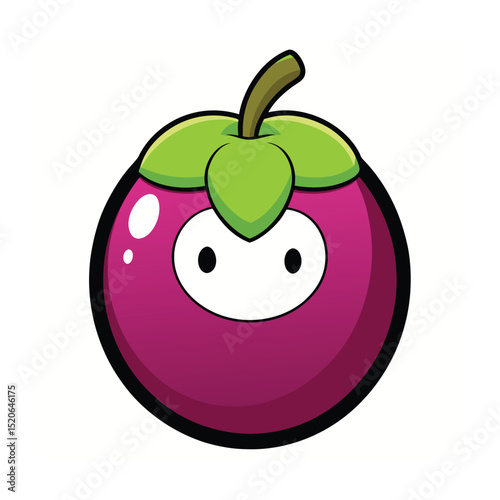 Cute mangosteen character with shocked expression, mouth