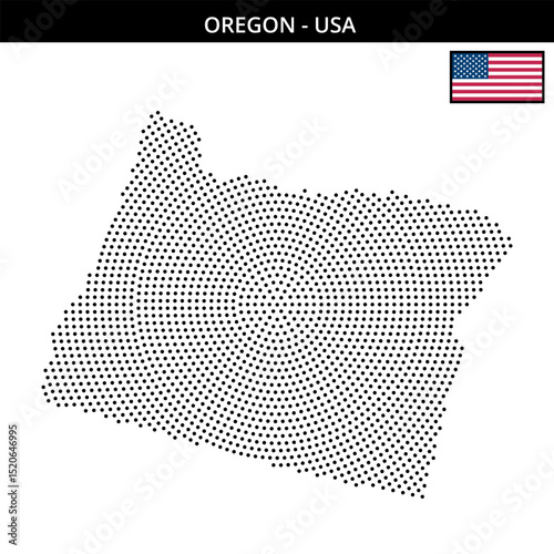 Medium circular dotted map of oregon in the USA