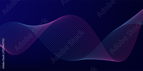 Abstract glowing wave lines on dark blue background. Dynamic wave pattern. Modern flowing wavy lines. Futuristic technology concept. Suit for banner, poster, cover, brochure, flyer, website