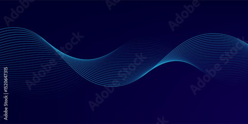 Abstract glowing wave lines on dark blue background. Dynamic wave pattern. Modern flowing wavy lines. Futuristic technology concept.