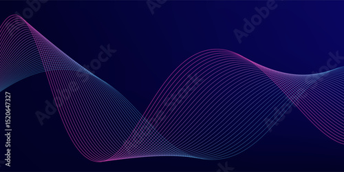 Abstract glowing wave lines on dark blue background. Dynamic wave pattern. Modern flowing wavy lines. Futuristic technology concept. Suit for banner, poster, cover, brochure, flyer, website
