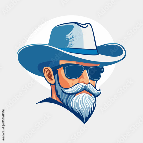 A rugged and stylish minimal portrait of a rodeo man with facial hair and attitude, drawn in clean vector lines.