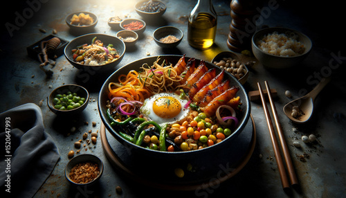 Food photography showing a dish with selective lighting to accentuate texture and color for advertising purposes.