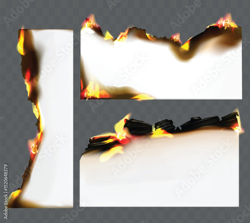 Realistic Burnt Paper Elements with Flames and Fire