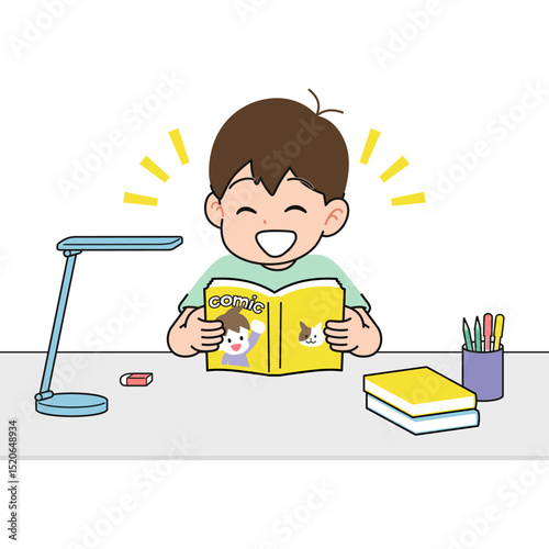 勉強をさぼって漫画を読む男の子