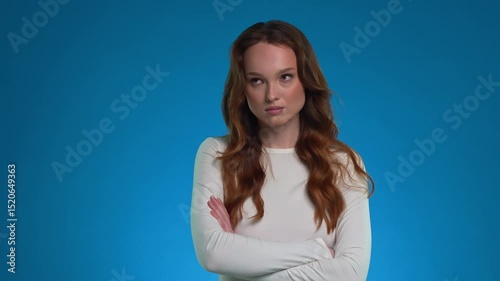 Emotionally expressive beauty poses against a vibrant studio backdrop