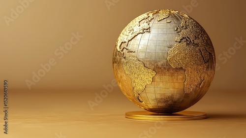Detailed golden globe showcasing world map.