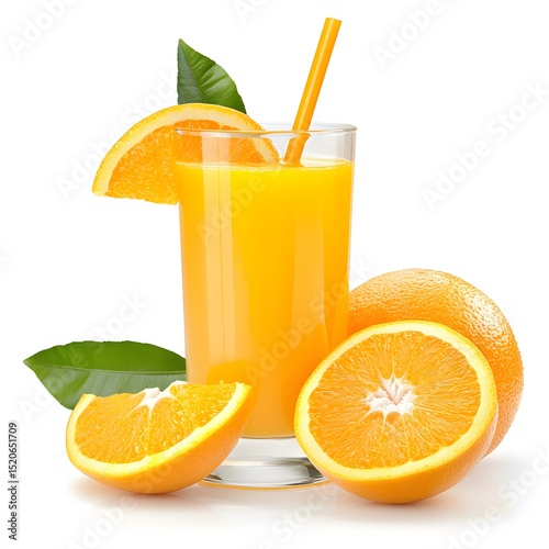 glass of orange juice and oranges
