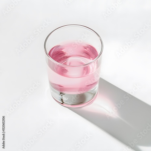 Light pink glass of water on a white background