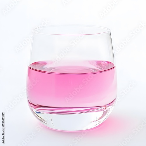 Water in a pink glass with white background