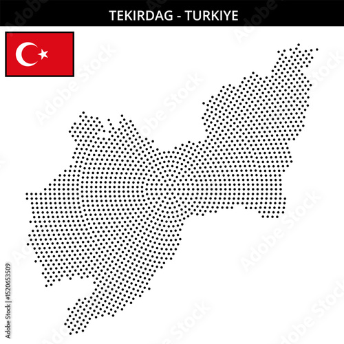 Medium circular dotted map of Tekirdag in Turkiye
