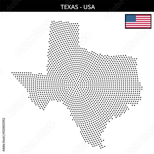 Medium circular dotted map of texas in the USA