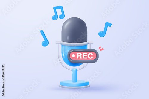 3d singer icon sign with voice podcast for vitality simplicity. mic record for music singer and song or audio podcast concepts. 3d voice icon vector render illustration for scream and loud noise