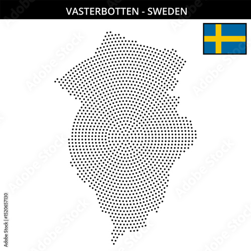 Medium circular dotted map of Vasterbotten in Sweden