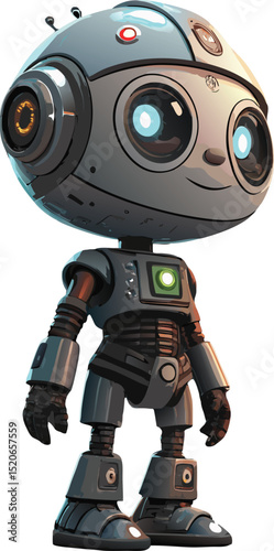 "Futuristic Robot Character with LED Eyes - 3D Cartoon Design"