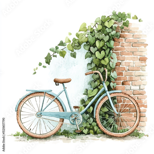  Cute cartoon watercolor A vintage bicycle