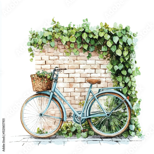  Cute cartoon watercolor A vintage bicycle