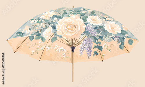 Elegant floral umbrella design with pastel colors and intricate details.