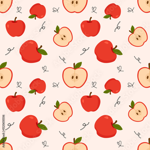 seamless Apples and Slices on Pink background