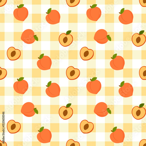 Peach pattern on a yellow checkered background.