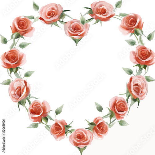 Heart-Shaped Rose Wreath Romantic Floral Frame for Design