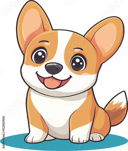 Cute cartoon corgi puppy sitting happily with a big smile.