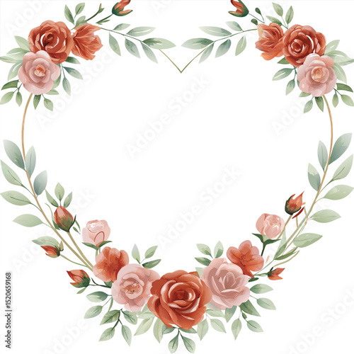 Romantic Watercolor Roses Heart Frame Elegant Floral Design for Invitations, Cards, and More