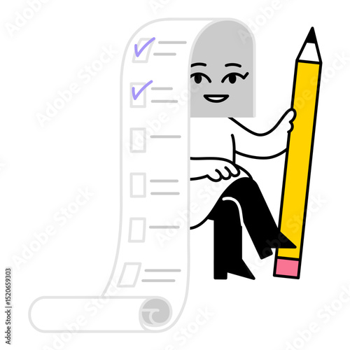 Female character with list head holding pencil