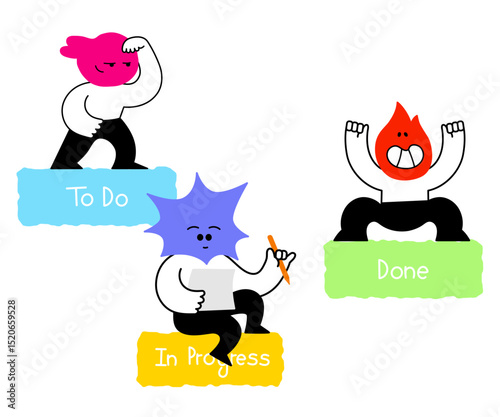 Characters standing on kanban board column names