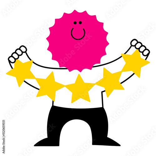 Character holding five star rating