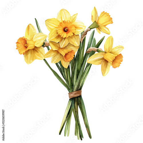 A Daffodil Bouquet, watercolor clipart vector, high quality, isolated on a white background.