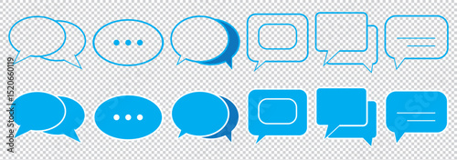 speech balloon, chat bubble line art icon for apps and websites. Set of speech bubble, comic sticker, chat box and empty social media message balloon silhouette or communication network EPS 10