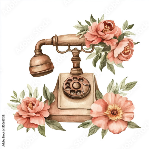 Vintage Watercolor Telephone – Retro Nostalgic Wall Art