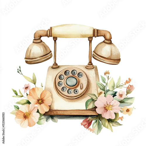 Vintage Watercolor Telephone – Retro Nostalgic Wall Art