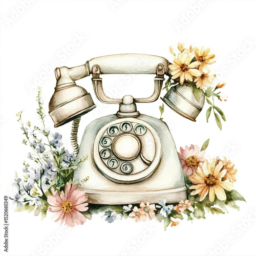 Vintage Watercolor Telephone – Retro Nostalgic Wall Art