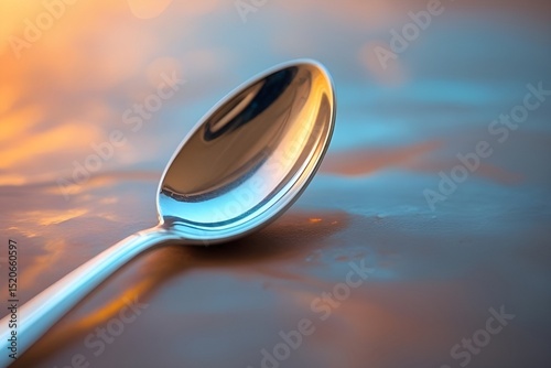 Close-Up of Shiny Silver Spoon with Soft Blurred Background in Warm Tones
