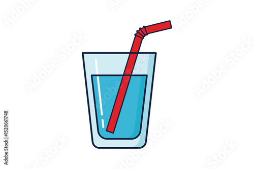 Drinking Water with Straw in Glass Simple Illustration