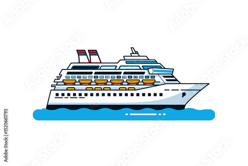 Cruise Ship Sailing on Water Vector Illustration