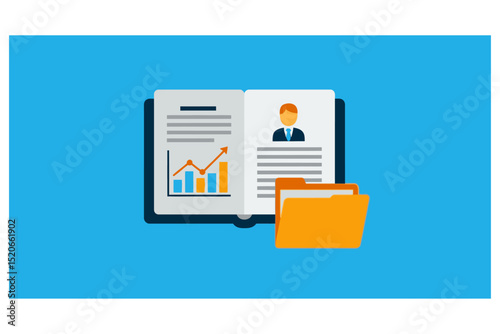 Reviewing Business Data Book with Rising Graph and Folder